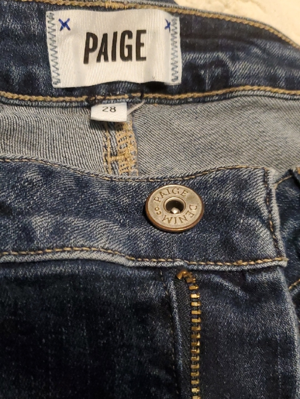 PAIGE Dark Indigo Denim Jeans with Gold Hardware